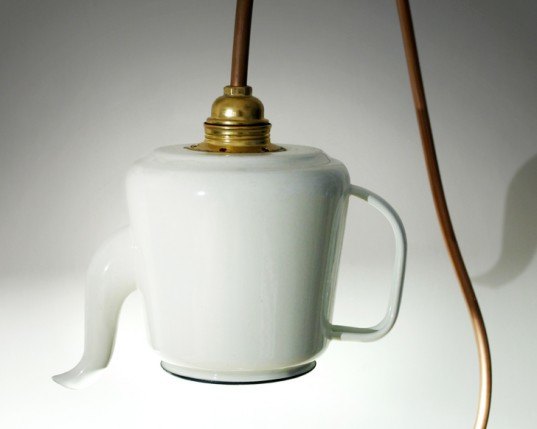 Repurposed, teapot, lamp, green lighting, tommaso guerra, teapot lamp, green design, recycled
