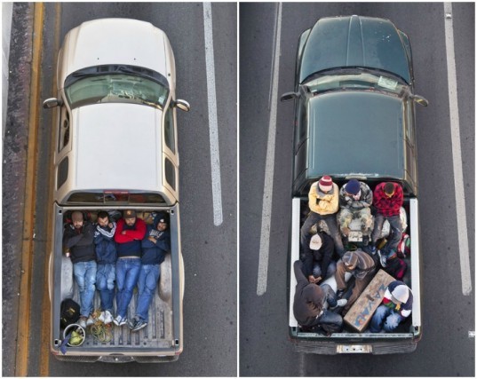 Alejandro Cartagena, car pooling, suburban sprawl, environmental issues, eco photography, social issues, environmental photos, sustainable art, green design, mexico workers, car poolers