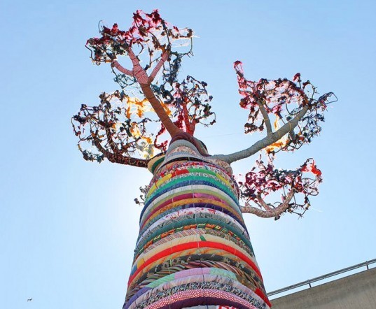 Under the Baobab Tree by Pirate Technics pirate technics, under the baobab, tree installation, tree art textile installation, colorful art, public art, southbank center, sustainable artwork, green art, London artwork