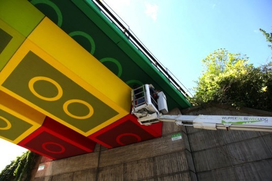 LEGO, paint, art, urban renewal, green design, sustainable design, Wuppertal, Germany, bridge, Megx, Martin Heuwold