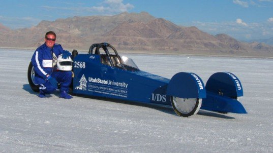 Aggie A-Salt Streamliner, biofuel, cheese fuel, yeast, dragster, speed record, Utah Salt Flats, world of speed, green vehicle, utah state university, speed record,