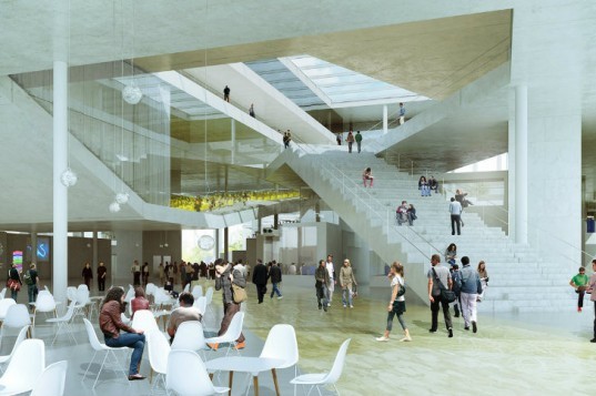École Centrale School of Engineering, OMA, eco university, glass roof, superblock, france, daylighting