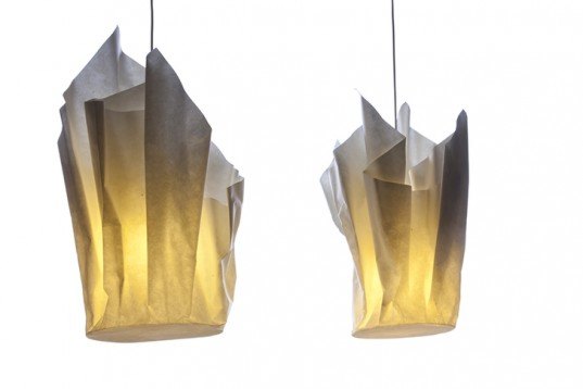 Petter Thorne, Wet and Dry Lights, Dutch Design Week 2012, Swedish design, moulded paper, ethereal lamp, simple, paper, biodegradable, warm light, Green Lighting