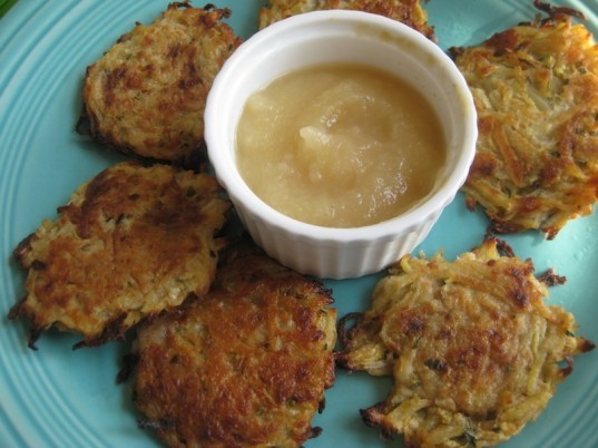 Potato latkas, potato pancakes, zucchini latkes, applesauce, baked potato pancakes