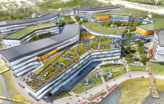 Bay View, Mountain View, California, Google, Googleplex, headquarters, radiant floor heating, daylighting, creative collaboration, green design, sustainable design, eco-design, corporate, energy efficiency, new build, NBBJ,