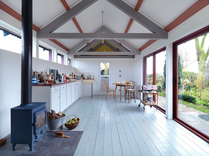 zero carbon, wood-fired stove, solar power, photovoltaic panels, PV Panels, rainwater harvesting, vernacular architecture, green design, sustainable design, eco-design, England, Threefold Architects, art, design, sustainable design, The Long Studio