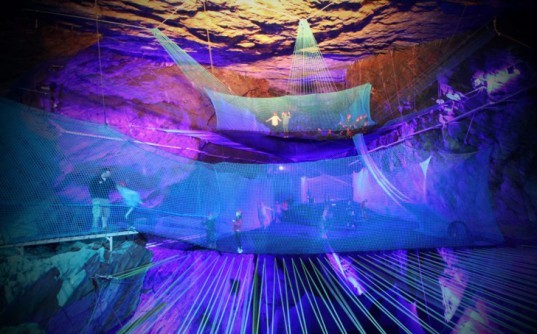 Zip World, green design, eco design, sustainable design, Llechwedd Slate caverns, Caves north wales, Bounce Below, trampoline in a cavern,