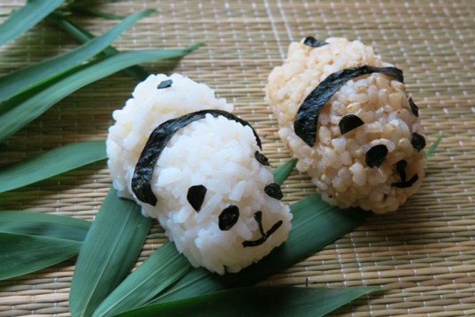 bento box, panda bear, onigiri, diy, how to, seaweed, rice ball, pickled ginger