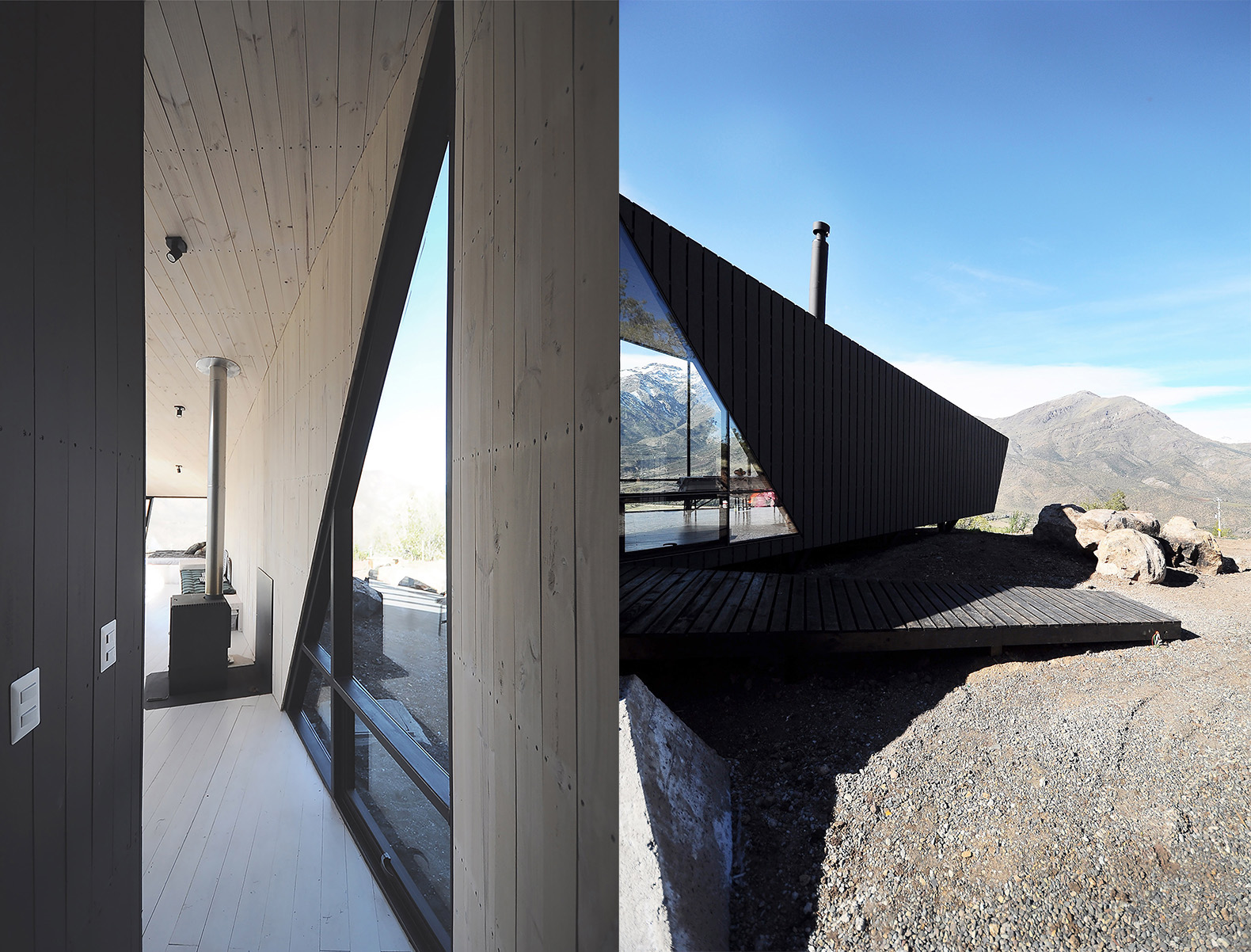 RF C9 by Gonzalo Iturriaga, alpine architecture by Gonzalo Iturriaga, alpine architecture in Chile, contemporary alpine architecture, blackened pine cabin, modern alpine cabin, mountaineer refuge in San Esteban, RF C9 in Chile, RF C9