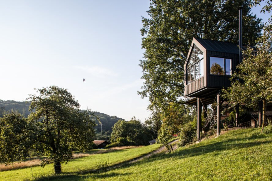 black gabled treehouse