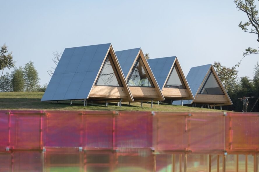 A-frame cabins with large windows