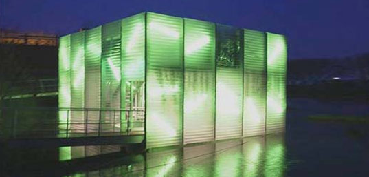 Waterstudio, Waterstudio.nl, Koen Olthius, amphibious house, houseboat, floating house, glowing floating house, floriade pavillion, Haarlem