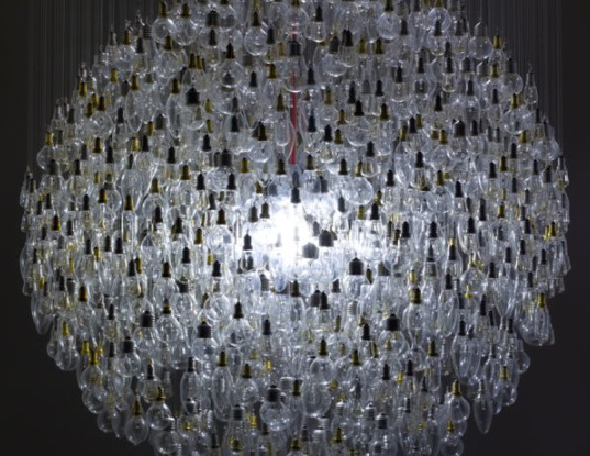 what watt?, tim fishlock, light bulb, green design, recycled chandelier, incandescent bulb, sustainable design, eco design, green lighting, cfl