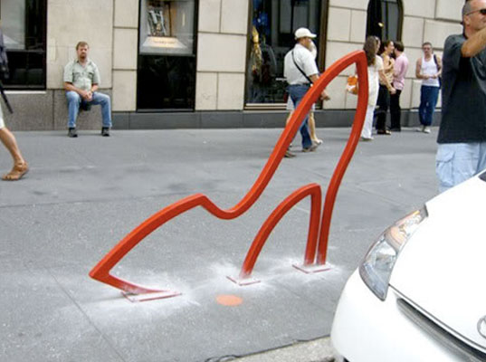sustainable design, green design, nyc, bike racks, bicycling, urban design, transforming parking meters into bike racks, bike parking