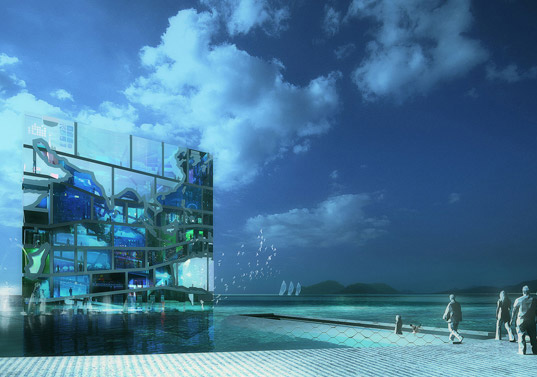 MVRDV, pavilion, Korean 2012 World Expo, 2012 World Expo, Korea, Water Cube, water-filled structure, solar energy, solar power, solar cells, oceans