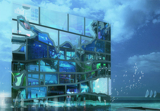 MVRDV, pavilion, Korean 2012 World Expo, 2012 World Expo, Korea, Water Cube, water-filled structure, solar energy, solar power, solar cells, oceans