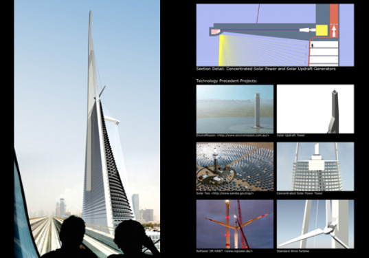 eco skyscraper, robert ferry, studied impact, 10 MW tower, renewable energy, solar power, solar concentrating, wind power, solar updraft, dubai, solar updraft tower, skyscraper, eco design, green design, sustainable building