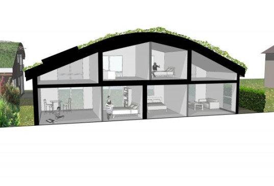 prefab, prefab friday, sedum, green roof, living roof, solar energy, photovoltaics, daylighting, affordable housing, low income housing, london, UK, hillingdon, Birchway, Birchway Eco Community, sustainable building, eco design, green design