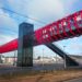 pedestrian bridge, ped bridge, france, tschumi, hugh dutton, la roche-sur-yon, lattice structure, footbridge, rail lines, rail transporation, pedestrian friendly, eco design, pedestrian friendly design