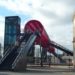 pedestrian bridge, ped bridge, france, tschumi, hugh dutton, la roche-sur-yon, lattice structure, footbridge, rail lines, rail transporation, pedestrian friendly, eco design, pedestrian friendly design