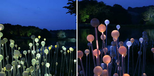 bruce munro, field of light, fiber optic installation, eden project, energy efficient lighting, green design, sustainable design, uk lighting