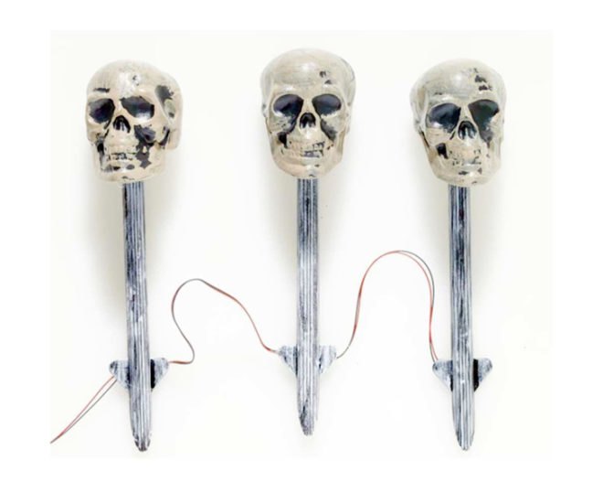 Halloween, skulls, skulls on spikes, lawn spikes, skull