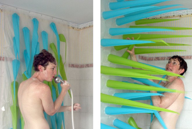 eco warrior, eco warrior shower curtain, water saving, water saving devices, drought, shorter showers, preventing water waste, spiky, spiky shower curtain, spiky shower, fighting waste, fighting water waste