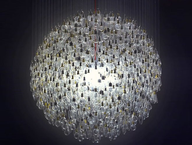 what watt?, tim fishlock, light bulb, green design, recycled chandelier, incandescent bulb, sustainable design, eco design, green lighting, cfl