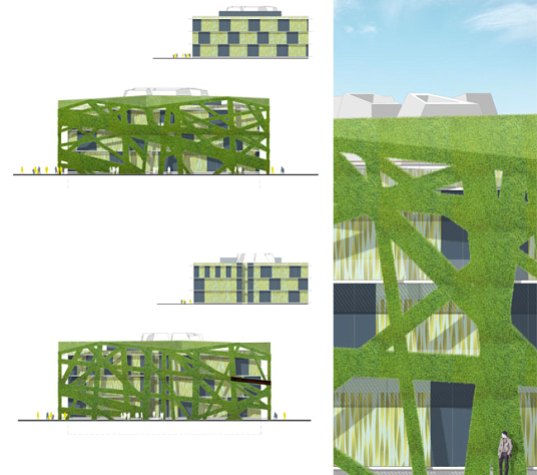 studiodosi, italy, parma, province of parma, exoskeleten, double skinned building, living exoskeleton, living walls, vegetated walls, natural ventilation, daylighting, skylights, solar energy, solar power, zero carbon, carbon neutral, design proposal, green building, eco design, green design, sustainable building