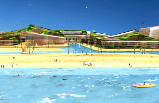 recycled island, pacific gyre, gyre, floating plastic, pacific ocean, recycled materials, floating island, island, climate refugees, whim architects, self-sufficient, renewable energy, solar power, wave power, farming, aquaculture, seaweed, food production, eco design, green design, sustainable building, concept