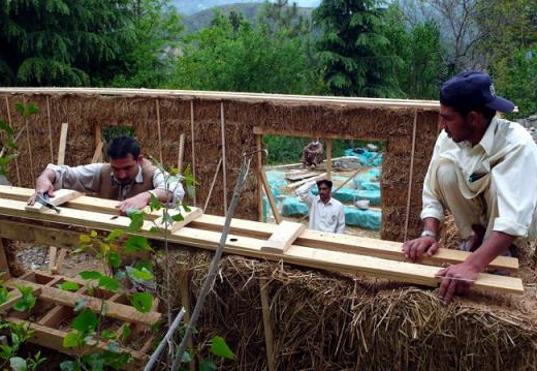 straw bail, straw bail building, Pakistan building, earthquake resistant building, handmade straw bales, PAKSBAB, Renewable building materials, Green building, affordable earthquake building