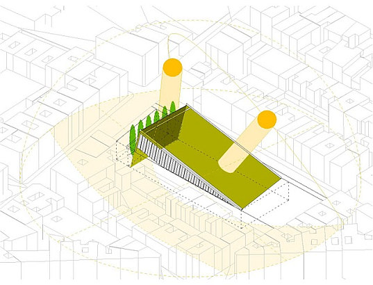urbanarbolismo, auditorium, eco design, green design, green roof, living roof, geothermal cooling, passive solar dsign, public space, urban park, green space, outdoor auditorium, spain, elche, auditorium cuitat d'elx