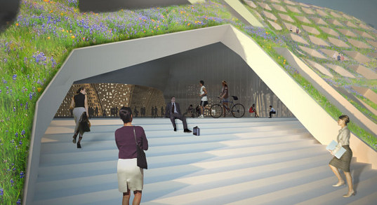 lace hill, armenia, forrest fulton architects, sustainable building, living hill, living walls, green roof, natural ventilation, rainwater collection, greywater recycling, mixed use development, eco design, green design, green building,