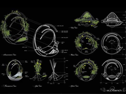 Eco design, green design, sustainable design, ec-o, Steven Ma, living bench, living furniture, solar panels, water filtration
