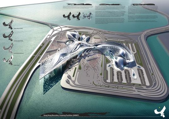 Hong Kong, China, Hong Kong Boundary Crossing Facility, Ephemeral Roof Exchange, renewable energy, solar power, photovoltaics, hydro power, piezeoelectric, human powered, transit hub, transportation center, transporation hub, sustainable building, green design, eco design