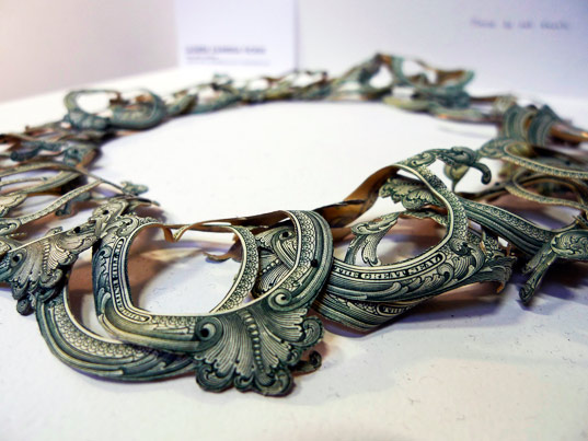 dollar bill jewelry, dollar bill necklace, icff, lauren vanessa tickle, money jewelry, new york design week, value exploration