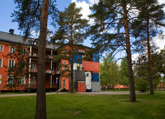 shipping containers, art, michael johansson, "self contained", repurposed objects, recycled materials, sweden
