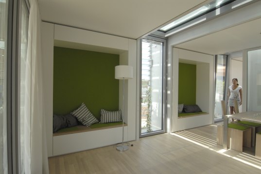 solar decathlon, solar decathlon europe, 2010 solar decathlon, madrid, stuttgart university of applied sciences, stuttgart university, home+, solar home, solar energy, solar panels, solar cells, energy plus home, zero energy, sustainable building, natural ventilation, ventilation tower, energy efficient design, modular design, modular construction, prefab, prefab construction, prefab home, prefab housing, green design, daylighting, green building, eco design,