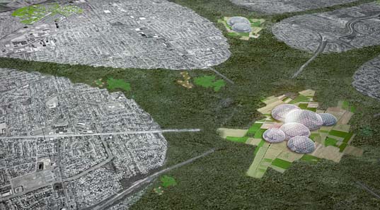 Build a better burb, design competitions, urban planning, suburban planning, suburban sprawl, green technologies, wind power, solar power, hydroponic farming, urban density, local farming, local agriculture, zero carbon transportation, green transportation, renewable energy, Tobias Holer, Katelyn Mulry, Sven Peters and Ana Serra