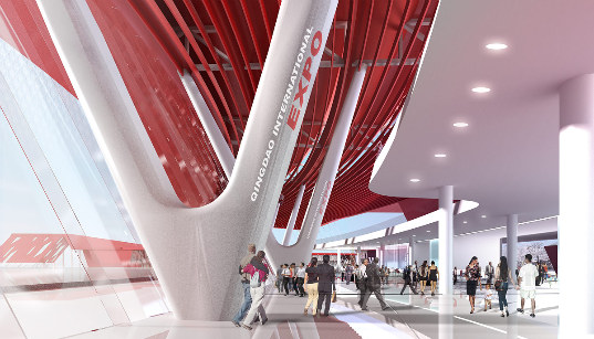 qingdao exposition center, water city development, nbbj, china, expo center, solar power,
