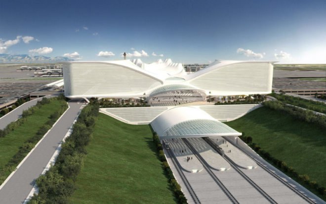 santiago calatrava, train station, denver international airport, airport expansion, green architecture