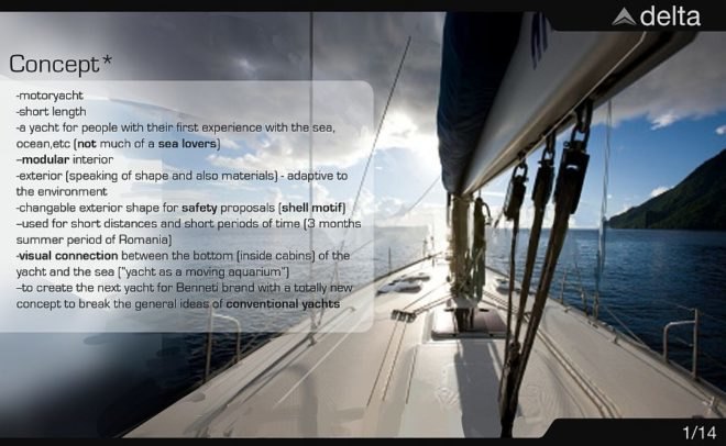 Liviu Tudoran delta yacht, delta yacht, futuristic yacht, sustainable design, green design, solar boat