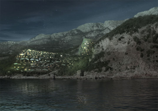 galije, mvrdv, green architecture, montenegro, eco resort, green resort, aston martin, resort disguised as mountain, hidden resort, hotel disguised as mountain, eco architecture, green roof, green wall, eco design, green design, sustainable design