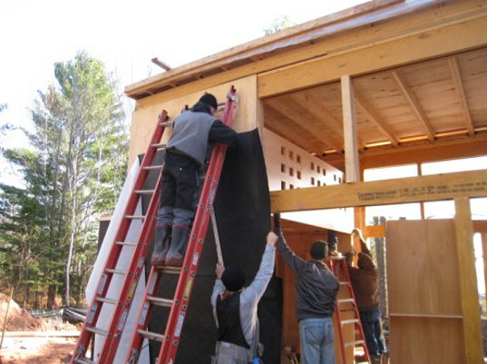 prefab housing, sun screen, sustainable design, green home, rainwater catchement, low impact design, heat pump, hydronic heating, Minnesota green home