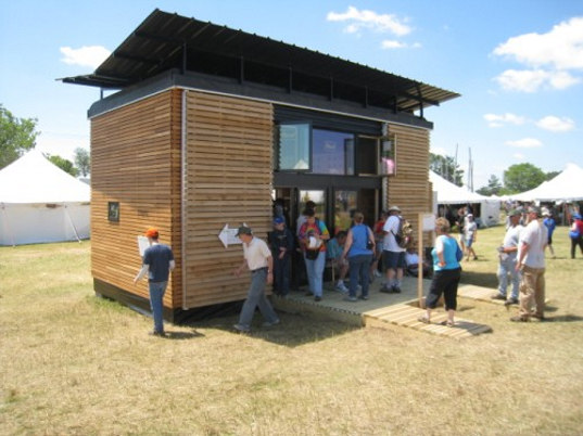prefab housing, sun screen, sustainable design, green home, rainwater catchement, low impact design, heat pump, hydronic heating, Minnesota green home