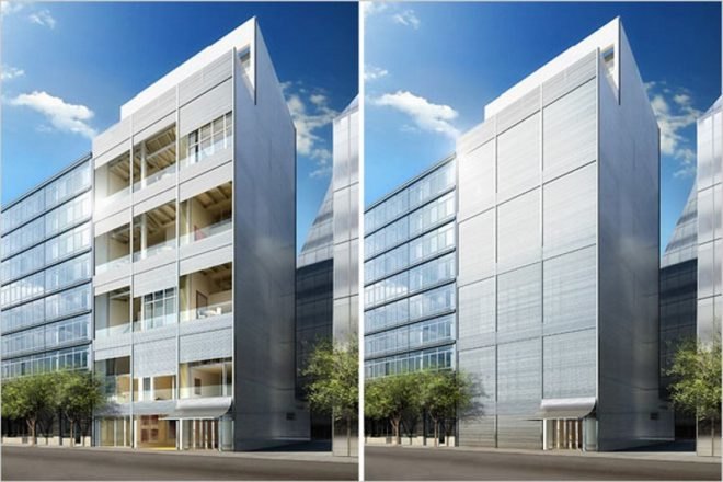 adaptive architecture, building sunscreen, chelsea green condominium, natural daylighting, New York green condo, Shigeru Ban house, Shigeru Ban Metal Shutter houses