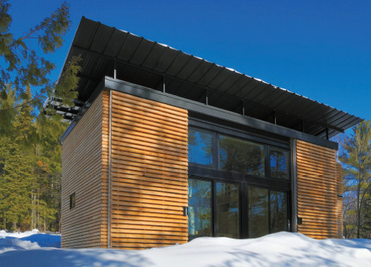 prefab housing, sun screen, sustainable design, green home, rainwater catchement, low impact design, heat pump, hydronic heating, Minnesota green home