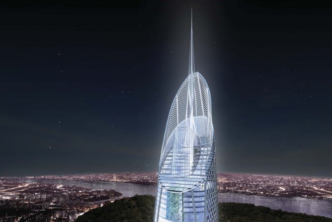 SOM, Digital Media City Tower, Green Skyscraper, Green Tower, Sustainable Tower, Sustainable Skyscraper, Biomicry, Mustafa Abadan, Seoul Korea, Wind Turbines