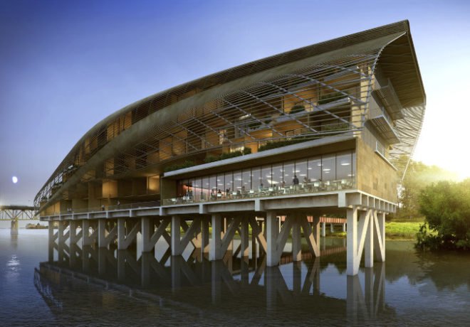 baton rouge, municipal dock, trahan architects, shade screen, mixed-use development