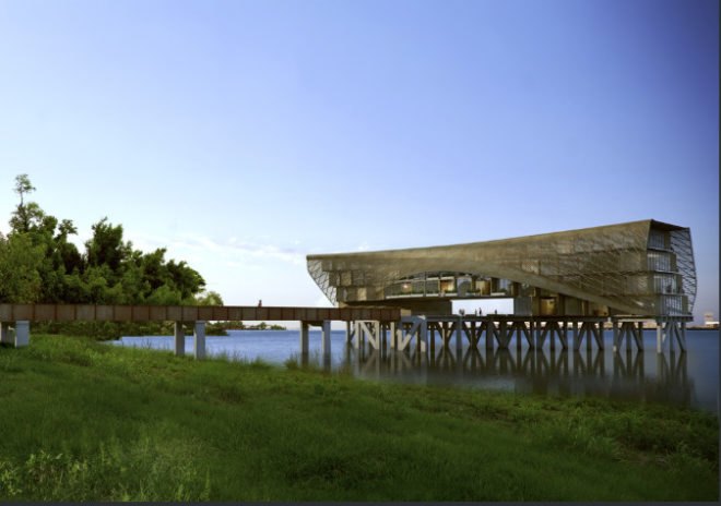 baton rouge, municipal dock, trahan architects, shade screen, mixed-use development